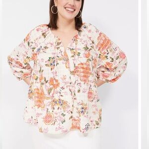 Lane Bryant Home 3/4 Sleeve Notch Neck Tie Front Blouse size 18 / 20